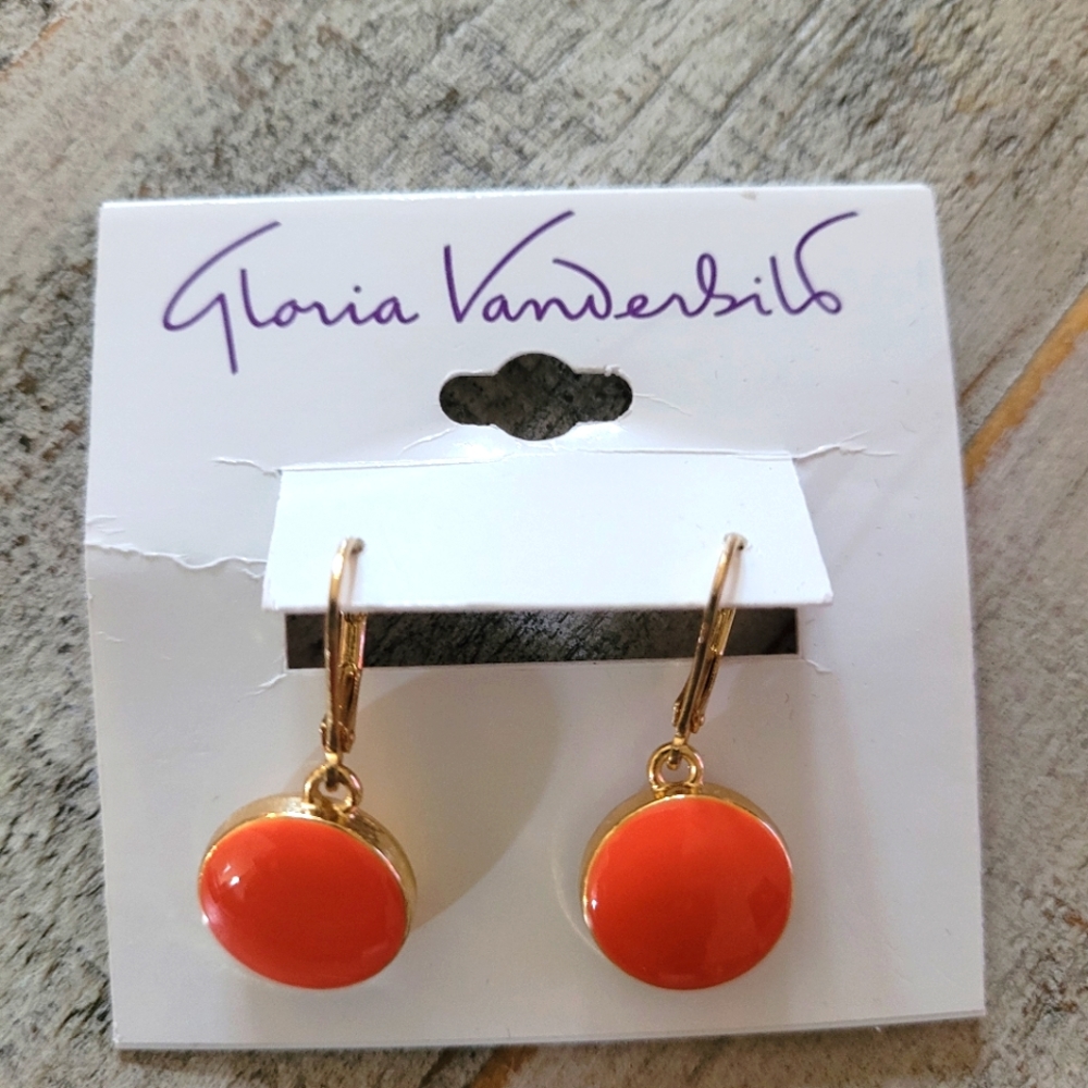 New Gloria Vanderbilt coral/orange lever-back earrings